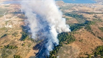İzmir'de tarım alanında çıkan yangına müdahale ediliyor