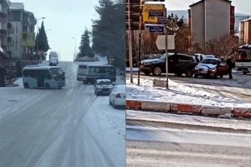 Sürücülerin ve vatandaşların buzlu yollarla imtihanı kameralara yansıdı